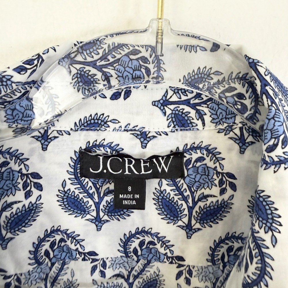 J.Crew Garçon Cotton Voile Shirt Blue Bouquet Block Print Size 8 - Picture 5 of 7